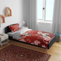 Hawaii Japan Cranes Sakura Flower Red Bedding Set Japan Heritage Spirit - Polynesian Pride