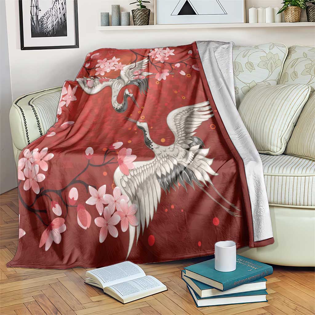 Hawaii Japan Cranes Sakura Flower Red Blanket Japan Heritage Spirit LT01 Red - Polynesian Pride
