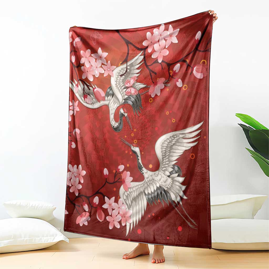 Hawaii Japan Cranes Sakura Flower Red Blanket Japan Heritage Spirit - Polynesian Pride