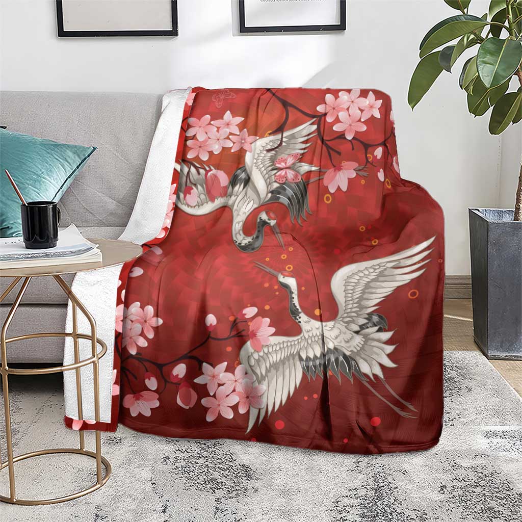 Hawaii Japan Cranes Sakura Flower Red Blanket Japan Heritage Spirit - Polynesian Pride