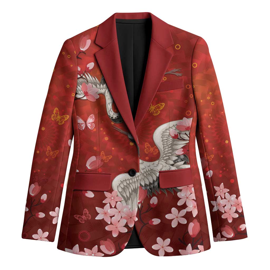 Hawaii Japan Cranes Sakura Flower Red Blazer Japan Heritage Spirit LT01 Unisex Red - Polynesian Pride