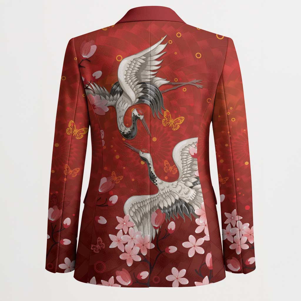 Hawaii Japan Cranes Sakura Flower Red Blazer Japan Heritage Spirit - Polynesian Pride
