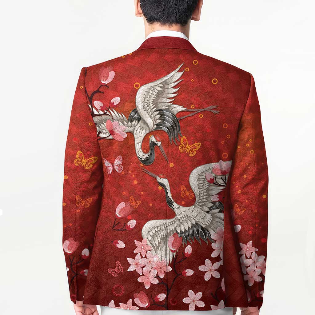 Hawaii Japan Cranes Sakura Flower Red Blazer Japan Heritage Spirit - Polynesian Pride