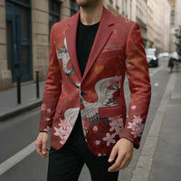 Hawaii Japan Cranes Sakura Flower Red Blazer Japan Heritage Spirit - Polynesian Pride