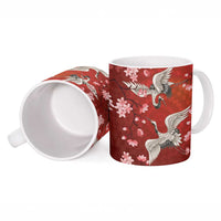 Hawaii Japan Cranes Sakura Flower Red Ceramic Mug Japan Heritage Spirit - Polynesian Pride