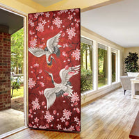 Hawaii Japan Cranes Sakura Flower Red Door Cover Japan Heritage Spirit - Polynesian Pride