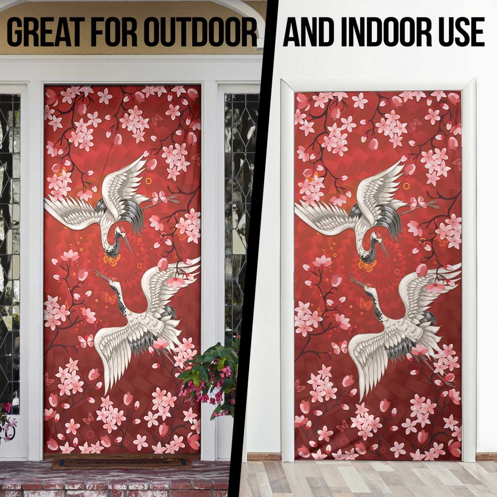 Hawaii Japan Cranes Sakura Flower Red Door Cover Japan Heritage Spirit - Polynesian Pride