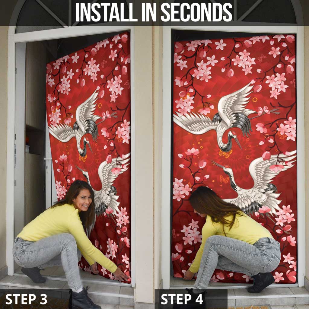 Hawaii Japan Cranes Sakura Flower Red Door Cover Japan Heritage Spirit - Polynesian Pride