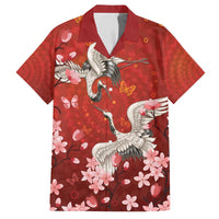 Hawaii Japan Cranes Sakura Flower Red Family Matching Off The Shoulder Long Sleeve Dress and Hawaiian Shirt Japan Heritage Spirit - Polynesian Pride