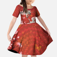 Hawaii Japan Cranes Sakura Flower Red Family Matching Short Sleeve Bodycon Dress and Hawaiian Shirt Japan Heritage Spirit - Polynesian Pride