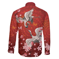 Hawaii Japan Cranes Sakura Flower Red Family Matching Short Sleeve Bodycon Dress and Hawaiian Shirt Japan Heritage Spirit - Polynesian Pride