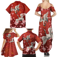 Hawaii Japan Cranes Sakura Flower Red Family Matching Summer Maxi Dress and Hawaiian Shirt Japan Heritage Spirit - Polynesian Pride