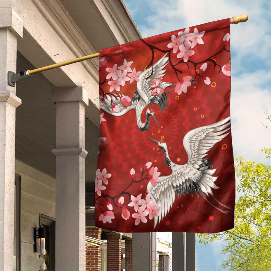 Hawaii Japan Cranes Sakura Flower Red Garden Flag Japan Heritage Spirit LT01 House Flag Red - Polynesian Pride