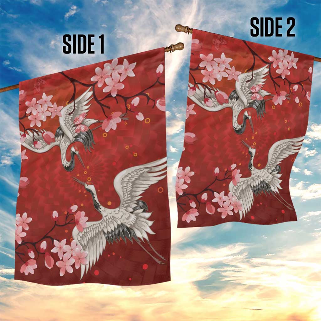 Hawaii Japan Cranes Sakura Flower Red Garden Flag Japan Heritage Spirit - Polynesian Pride