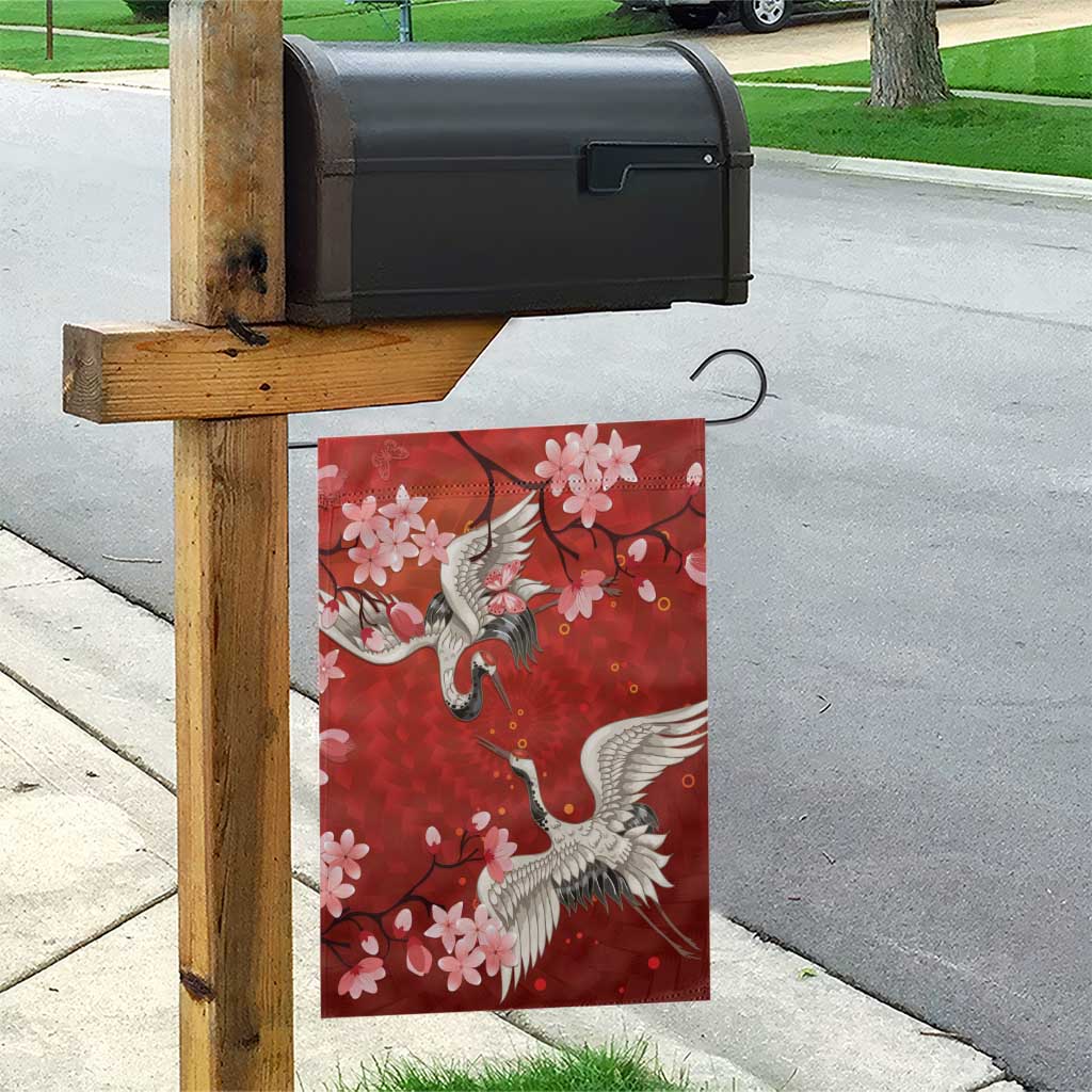 Hawaii Japan Cranes Sakura Flower Red Garden Flag Japan Heritage Spirit - Polynesian Pride