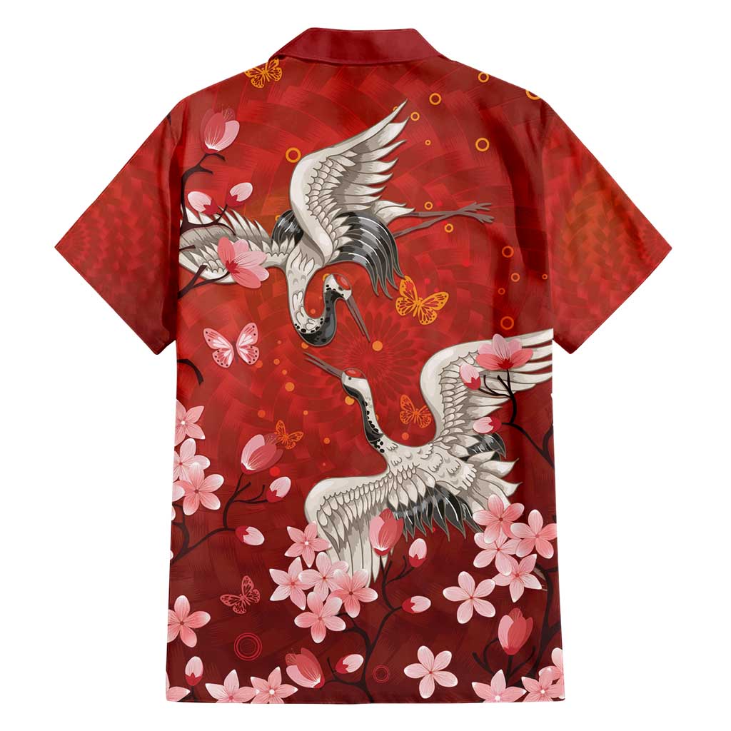 Hawaii Japan Cranes Sakura Flower Red Hawaiian Shirt Japan Heritage Spirit - Polynesian Pride