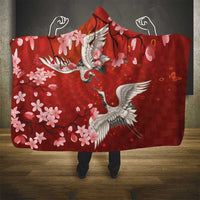 Hawaii Japan Cranes Sakura Flower Red Hooded Blanket Japan Heritage Spirit - Polynesian Pride