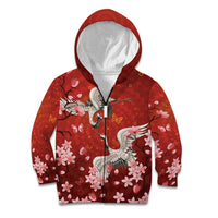 Hawaii Japan Cranes Sakura Flower Red Kid Hoodie Japan Heritage Spirit - Polynesian Pride