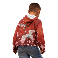 Hawaii Japan Cranes Sakura Flower Red Kid Hoodie Japan Heritage Spirit - Polynesian Pride