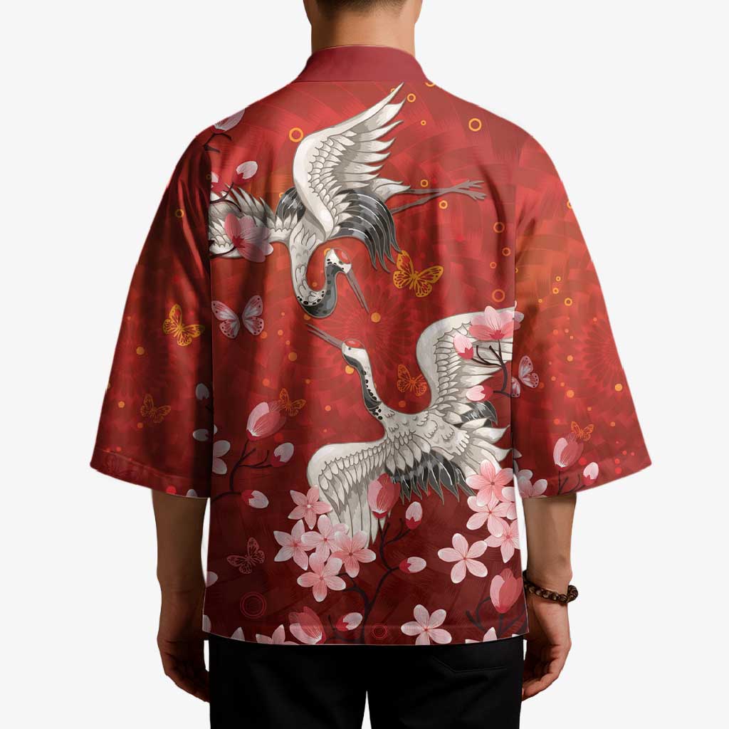 Hawaii Japan Cranes Sakura Flower Red Kimono Japan Heritage Spirit - Polynesian Pride