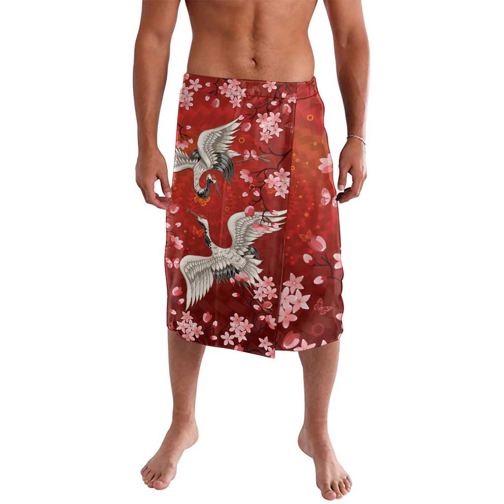 Hawaii Japan Cranes Sakura Flower Red Lavalava Japan Heritage Spirit LT01 Red - Polynesian Pride