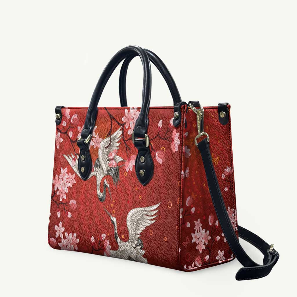 Hawaii Japan Cranes Sakura Flower Red Leather Bag Japan Heritage Spirit LT01 Red - Polynesian Pride
