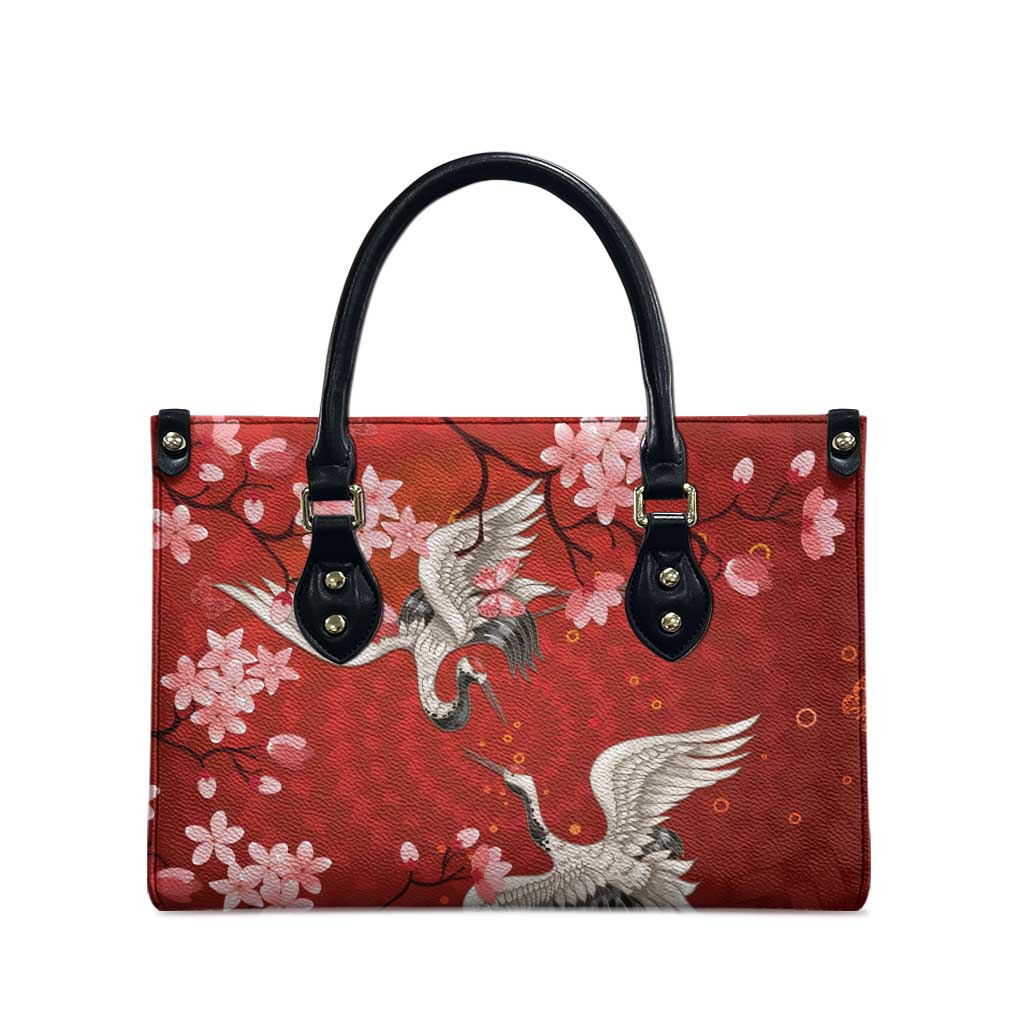 Hawaii Japan Cranes Sakura Flower Red Leather Bag Japan Heritage Spirit - Polynesian Pride