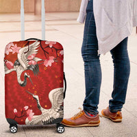 Hawaii Japan Cranes Sakura Flower Red Luggage Cover Japan Heritage Spirit - Polynesian Pride