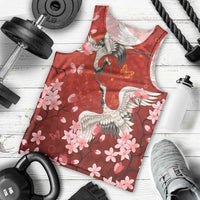 Hawaii Japan Cranes Sakura Flower Red Men Tank Top Japan Heritage Spirit - Polynesian Pride