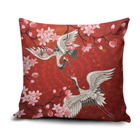 Hawaii Japan Cranes Sakura Flower Red Pillow Cover Japan Heritage Spirit - Polynesian Pride
