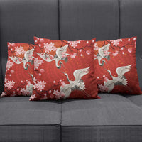 Hawaii Japan Cranes Sakura Flower Red Pillow Cover Japan Heritage Spirit - Polynesian Pride