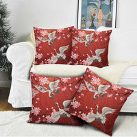 Hawaii Japan Cranes Sakura Flower Red Pillow Cover Japan Heritage Spirit - Polynesian Pride