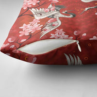 Hawaii Japan Cranes Sakura Flower Red Pillow Cover Japan Heritage Spirit - Polynesian Pride