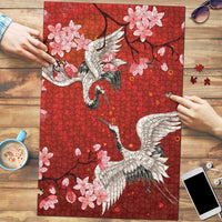 Hawaii Japan Cranes Sakura Flower Red Puzzle Japan Heritage Spirit - Polynesian Pride