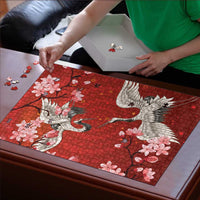 Hawaii Japan Cranes Sakura Flower Red Puzzle Japan Heritage Spirit - Polynesian Pride