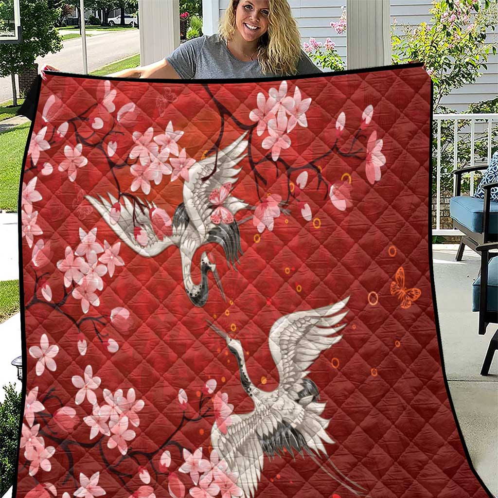 Hawaii Japan Cranes Sakura Flower Red Quilt Japan Heritage Spirit LT01 Red - Polynesian Pride