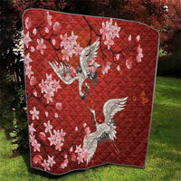 Hawaii Japan Cranes Sakura Flower Red Quilt Japan Heritage Spirit - Polynesian Pride