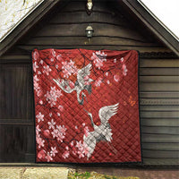 Hawaii Japan Cranes Sakura Flower Red Quilt Japan Heritage Spirit - Polynesian Pride