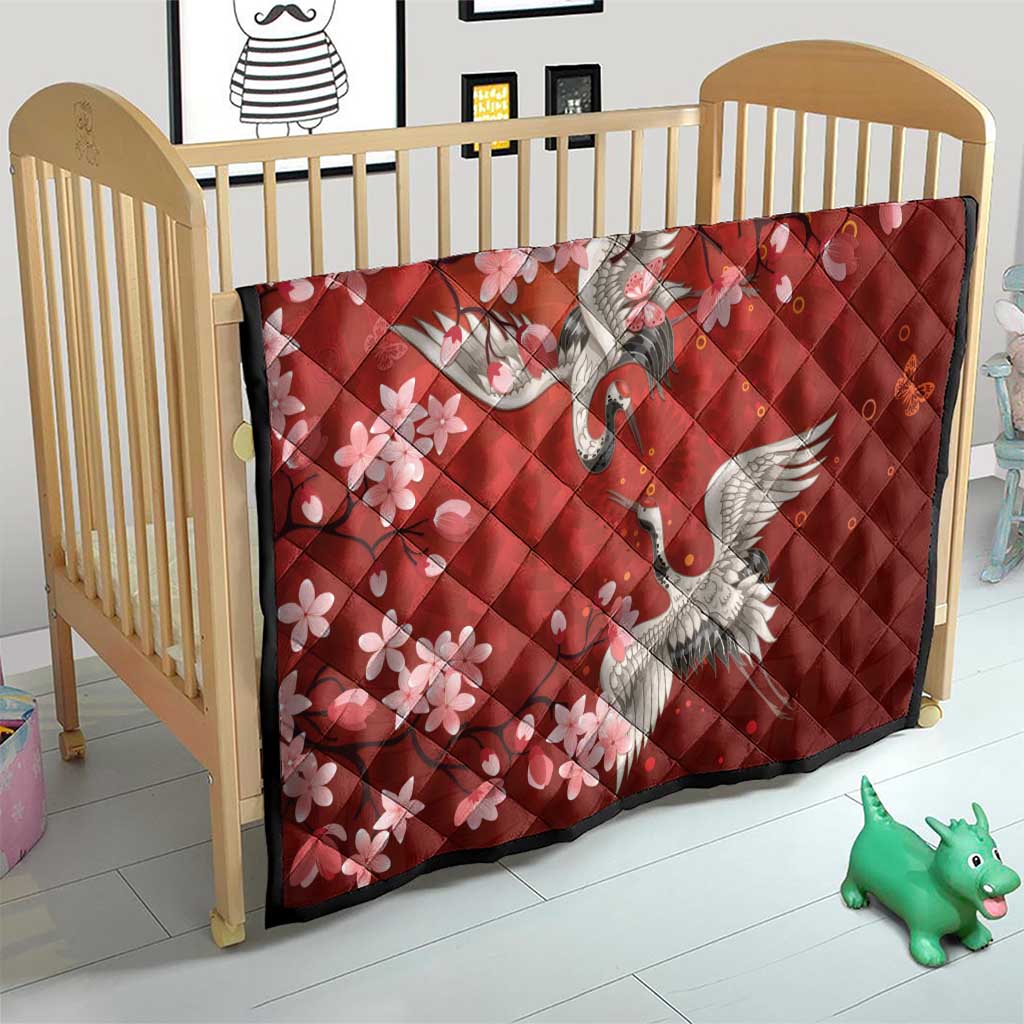 Hawaii Japan Cranes Sakura Flower Red Quilt Japan Heritage Spirit - Polynesian Pride