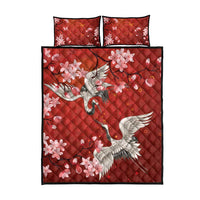 Hawaii Japan Cranes Sakura Flower Red Quilt Bed Set Japan Heritage Spirit - Polynesian Pride
