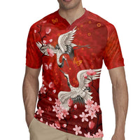 Hawaii Japan Cranes Sakura Flower Red Rugby Jersey Japan Heritage Spirit - Polynesian Pride