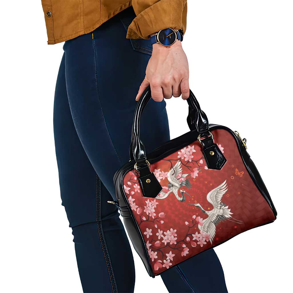 Hawaii Japan Cranes Sakura Flower Red Shoulder Handbag Japan Heritage Spirit - Polynesian Pride