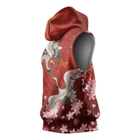 Hawaii Japan Cranes Sakura Flower Red Sleeveless Hoodie Japan Heritage Spirit - Polynesian Pride