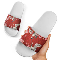 Hawaii Japan Cranes Sakura Flower Red Slide Sandals Japan Heritage Spirit - Polynesian Pride