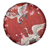Hawaii Japan Cranes Sakura Flower Red Spare Tire Cover Japan Heritage Spirit - Polynesian Pride