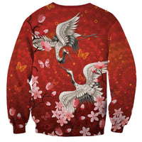 Hawaii Japan Cranes Sakura Flower Red Sweatshirt Japan Heritage Spirit - Polynesian Pride