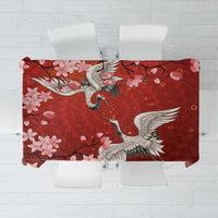 Hawaii Japan Cranes Sakura Flower Red Tablecloth Japan Heritage Spirit - Polynesian Pride