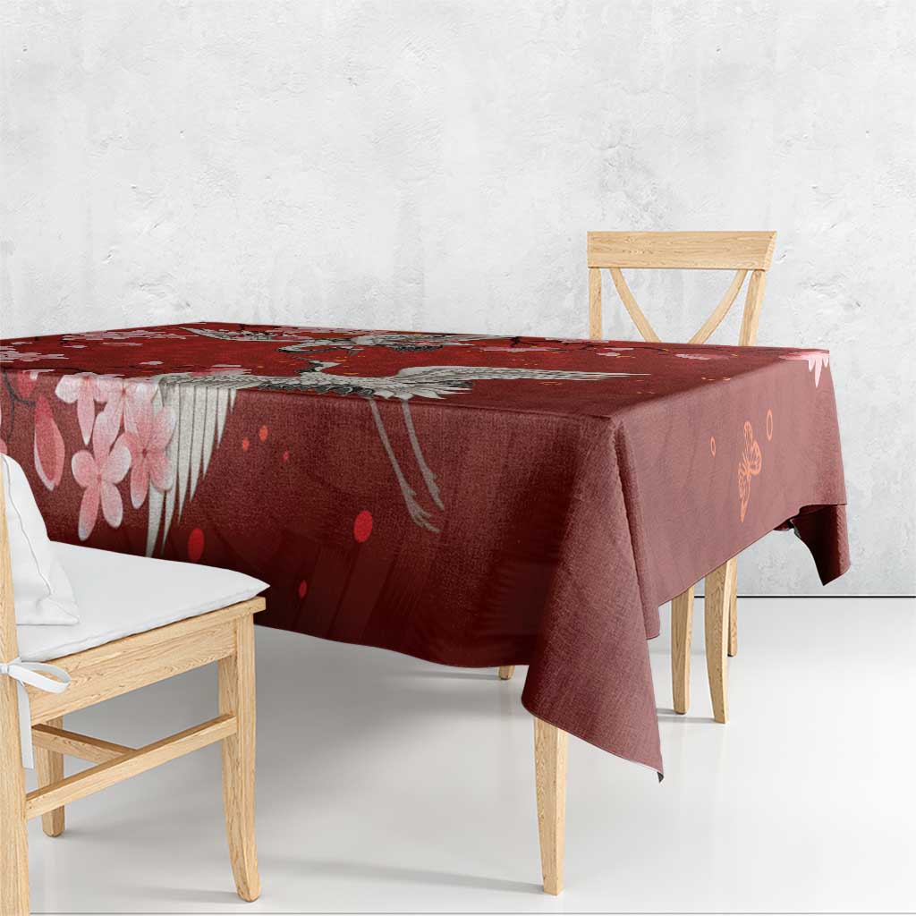 Hawaii Japan Cranes Sakura Flower Red Tablecloth Japan Heritage Spirit - Polynesian Pride