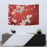 Hawaii Japan Cranes Sakura Flower Red Tapestry Japan Heritage Spirit - Polynesian Pride