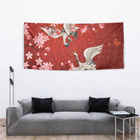 Hawaii Japan Cranes Sakura Flower Red Tapestry Japan Heritage Spirit - Polynesian Pride